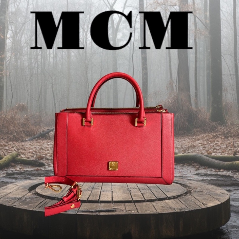 Authentic Large MCM Leather Shoulder/crossbody Bag Red with COA ❤️❤️❤️
